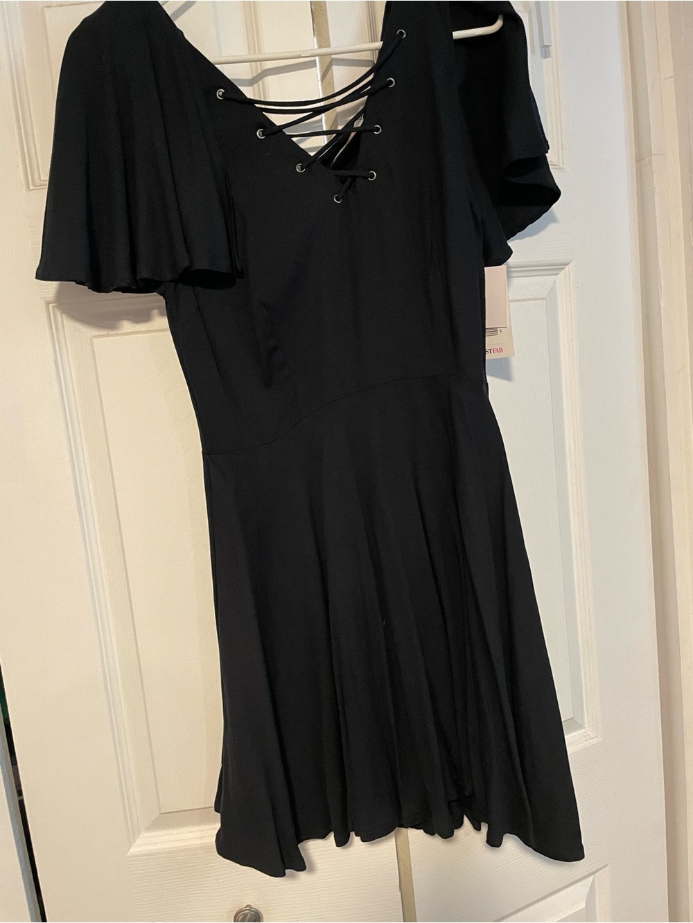 JustFab Black Lace-Up Flutter Mini Dress